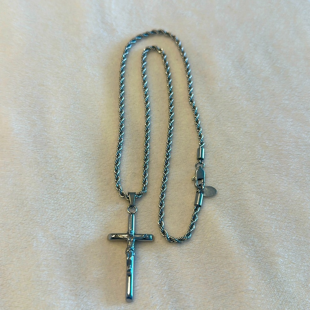 Silver Cross Rope Necklace